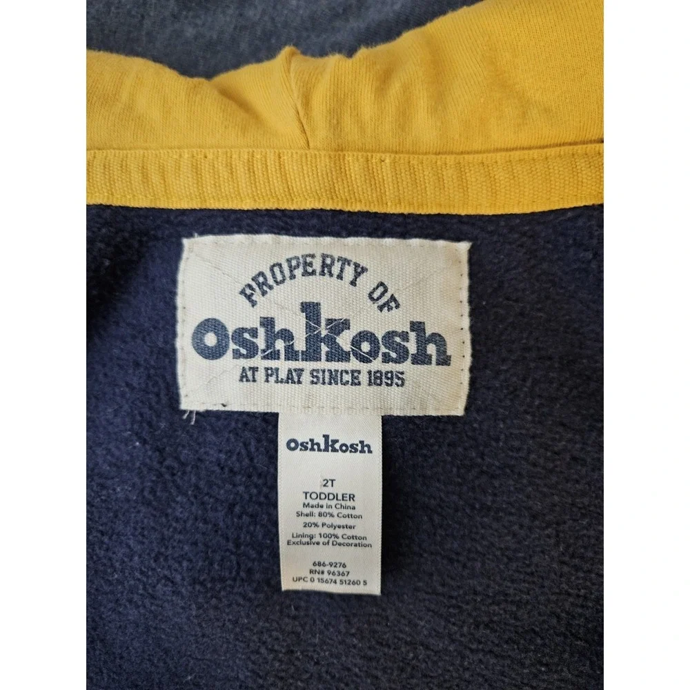 Osh Kosh B'Gosh‎ Hoodie Boy's Size 2T Toddler Zip-Up Hooded Lined Pockets